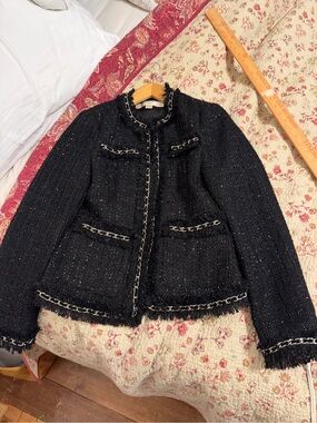 Boston Proper Black Tweed Chain-Trim Jacket